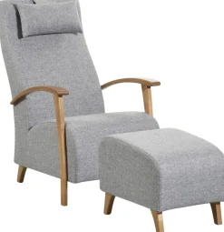 Arvo lepotuoli korkea puukäsinojilla harmaa