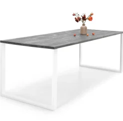 Edna ruokapöytä 220 x 90 cm harmaa, valkoiset metallijalat