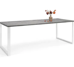 Edna ruokapöytä 220 x 90 cm harmaa, valkoiset metallijalat