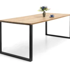 Edna ruokapöytä 220 x 90 cm ruskea, mustat metallijalat