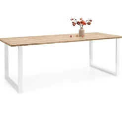 Edna ruokapöytä 220 x 90 cm ruskea, valkoiset metallijalat