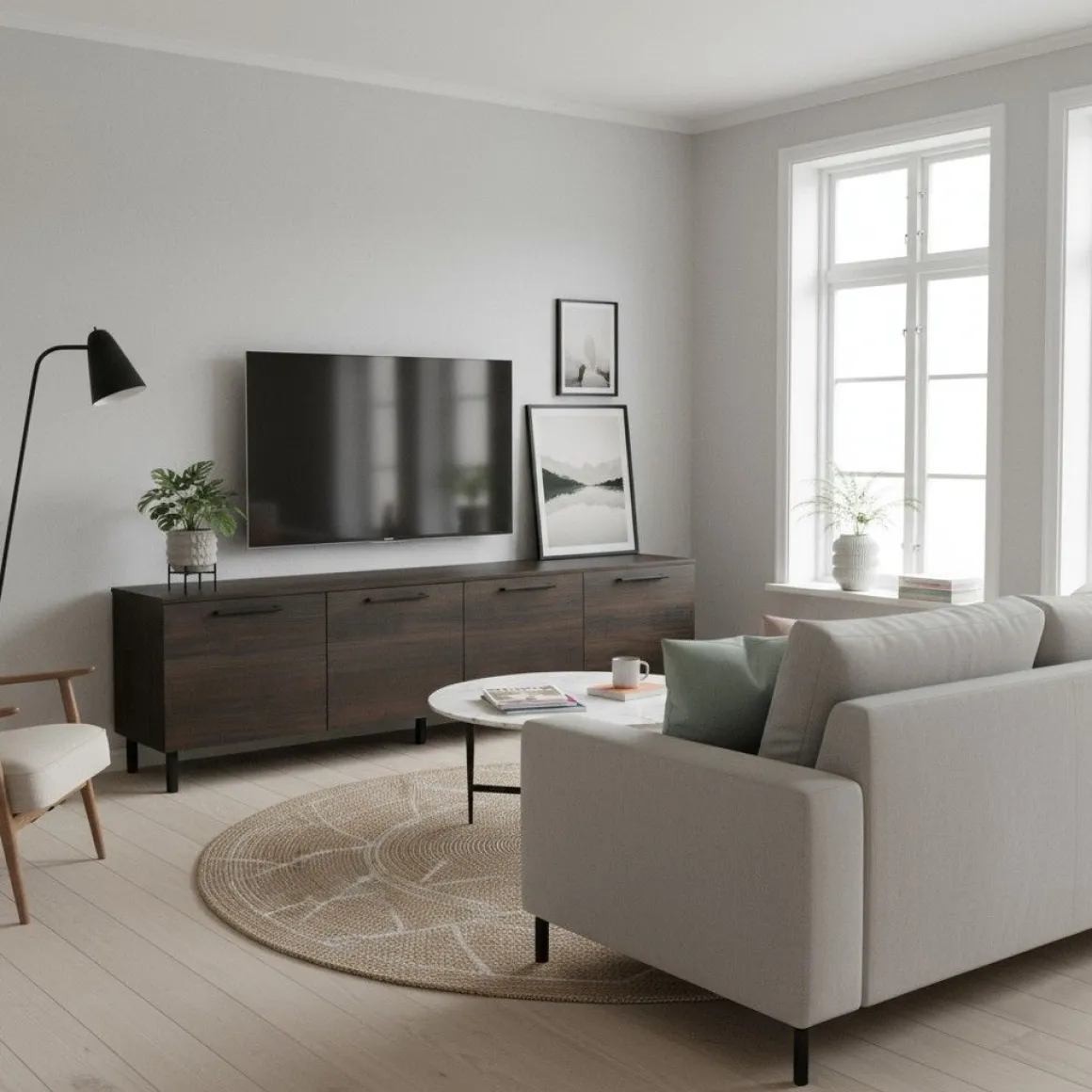 Hiipakka Solo TV-taso 220 cm ovilla, tummanruskea tammi