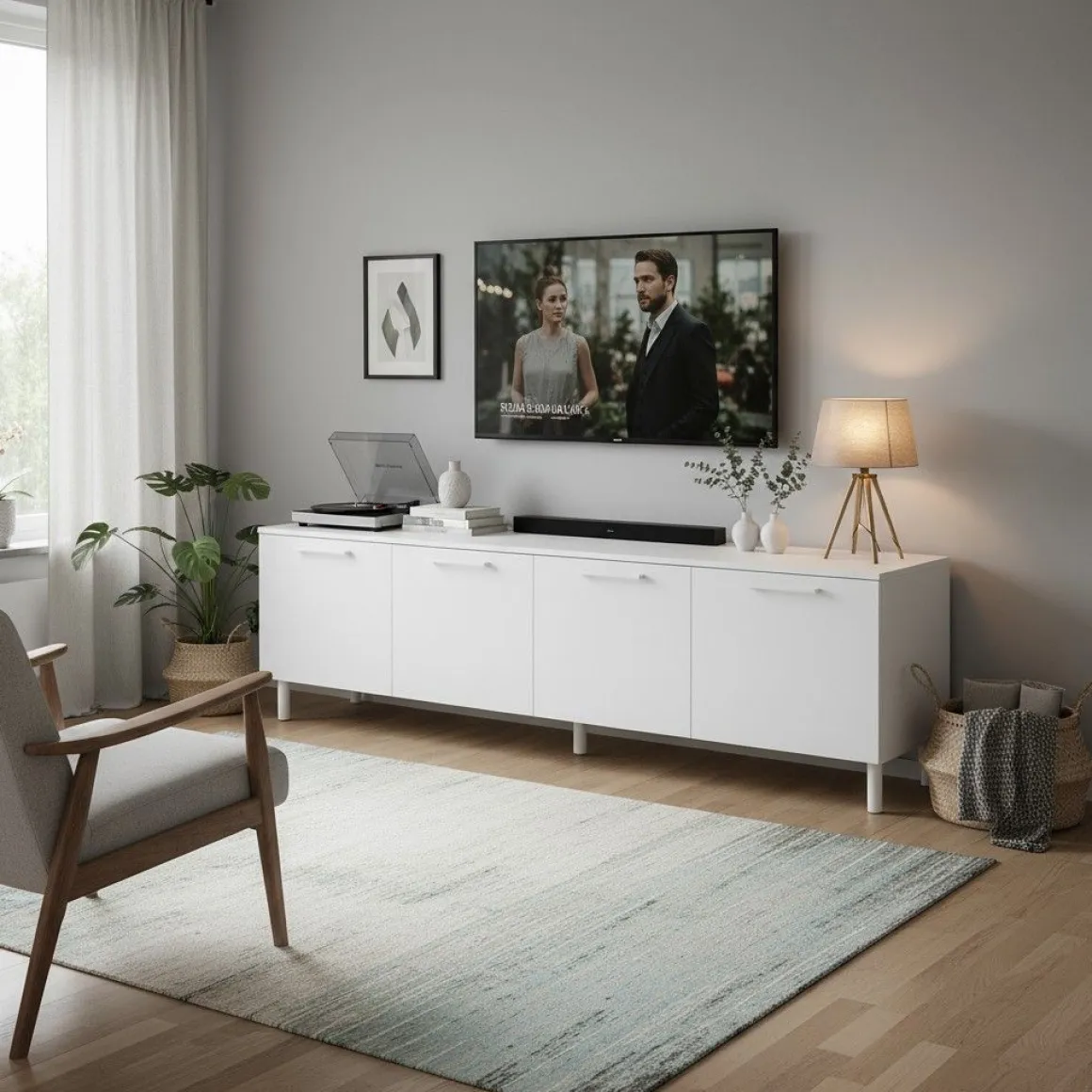 Hiipakka Solo TV-taso 220 cm ovilla, valkoinen