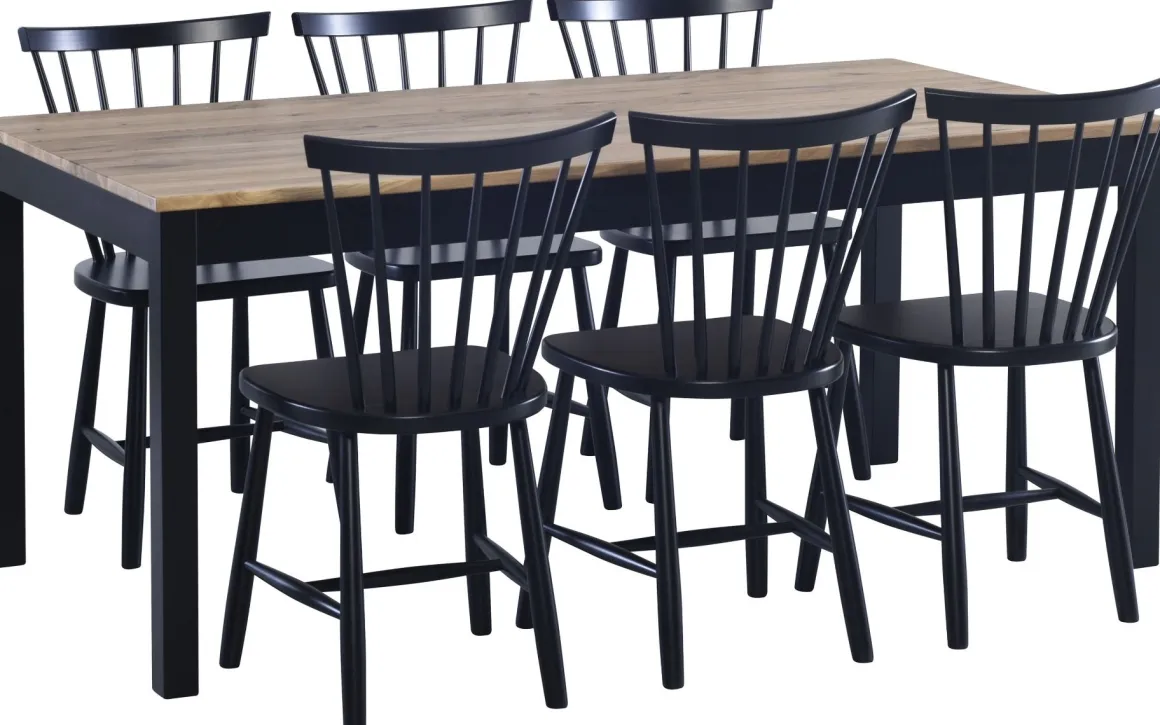 Kaski ruokaryhmä 180x90 + 6 Touko pinnatuolia, musta-tammi