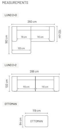 Lund divaanisohva 260cm, eri värejä