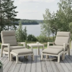 Nauvo nojatuolisetti ulkokäyttöön mekanismeillä, vaalea