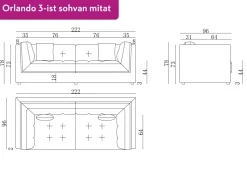 Orlando 3-ist sohva 222 cm, keltainen
