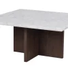 Rowico Brooksville sohvapöytä 90x90cm, vaalea marmori/ruskea tammi