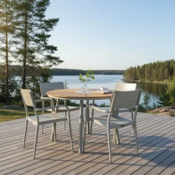Winnie pyöreä terassipöytä + 4 Togo tuolia